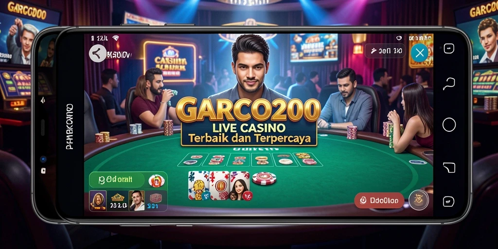 Screenshot GARCO200 menampilkan dealer langsung dalam suasana permainan Live Casino.