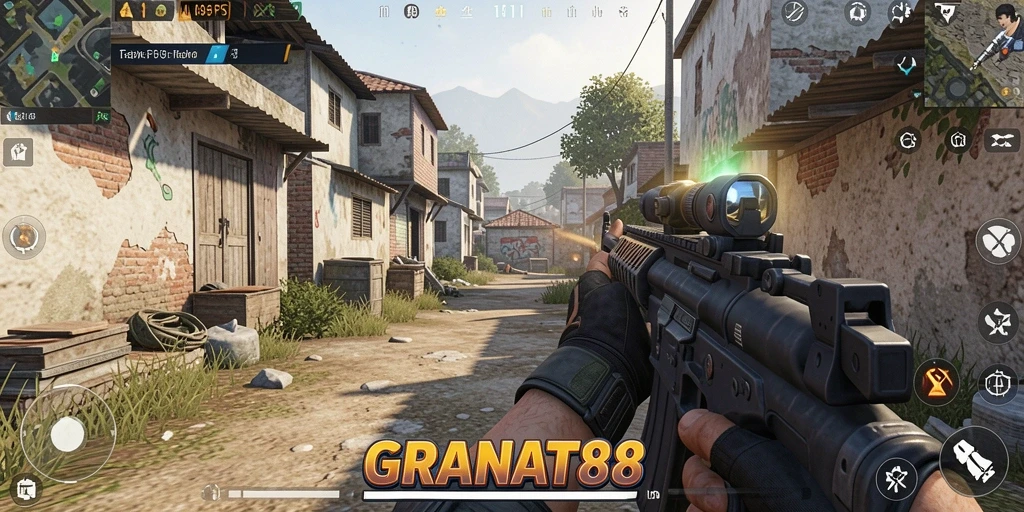 Tampilan menegangkan dalam permainan FPS GRANAT88.