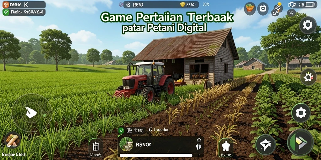 Tangkapan layar utama RSNOK yang menampilkan aktivitas bertani yang seru.